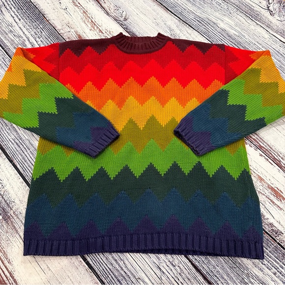 Vintage Sweaters - Vintage Rainbow Chevron Knit Oversized Sweater | KIKIT Maurice Sasson